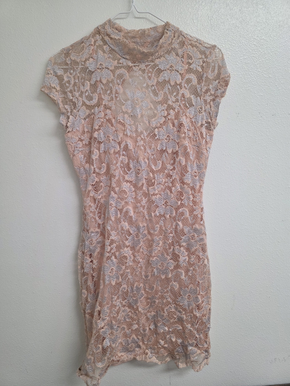 No Boundaries Peach Lace Mini Dress (0591)